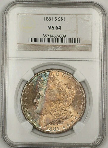 1881-S モーガン シルバー ダラー 1ドル コイン NGC MS-64 美しいトーン (Tb)