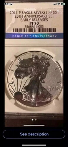 2011年 P $1 25周年記念 シルバーイーグル リバースプルーフ NGC RP 70 ER ブルーラベル