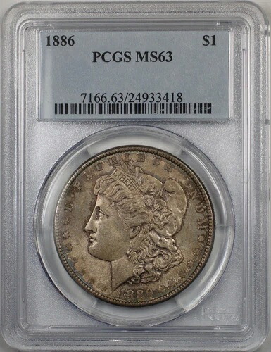 1886年 モルガン シルバー ダラー 1ドル コイン PCGS MS-63 コイントーン良好 (BR-19 Q)