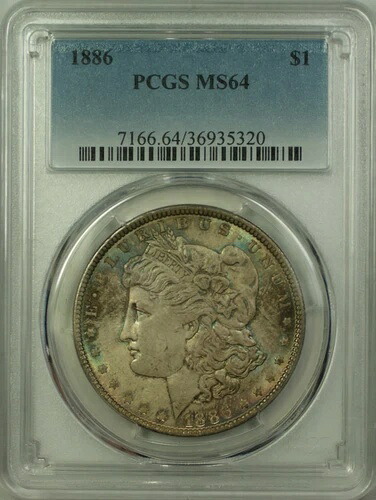 1886年 モルガン シルバードル 1ドルコイン PCGS MS-64 トーン (20)