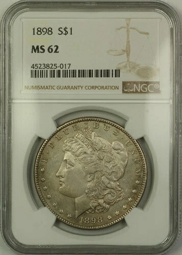 1898年 モルガン シルバードル 1ドル硬貨 NGC MS-62 トーン セミプルーフライク (15)