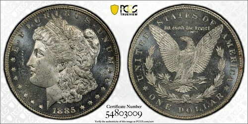 1885年 P モルガン銀貨 PCGS MS-64 PL