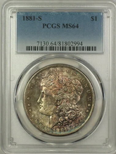 1881-S モーガン シルバー ダラー 1ドル コイン PCGS MS-64 トーン (14a)