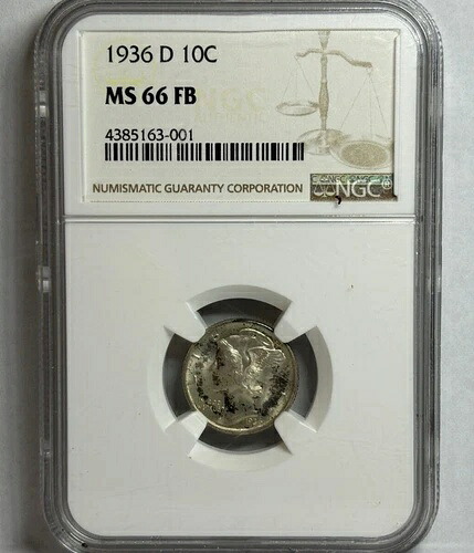 1936年-D フルバンド マーキュリーシルバーダイム、NGCグレーディングによるMS-66グレード、フルバンド付き