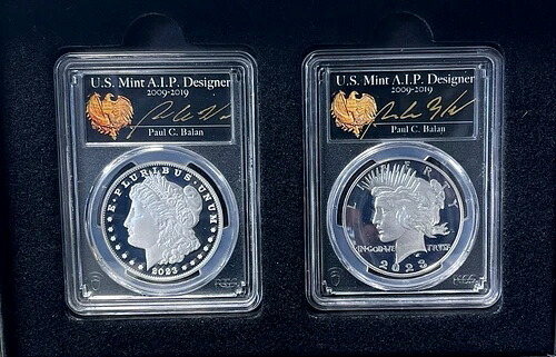 2023-S モーガン＆ピース プルーフ シルバー ドル - PCGS PR70 ディープ カメオ - ポール バランスのサイン入り!｜WORLD RESOURCE【KING店】