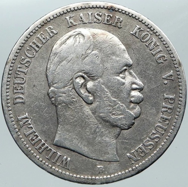 1875年 プロイセン王国 ドイツ国王 ヴィルヘルム1世 銀貨 5マルク i88582|WORLD RESOURCE【KING店】