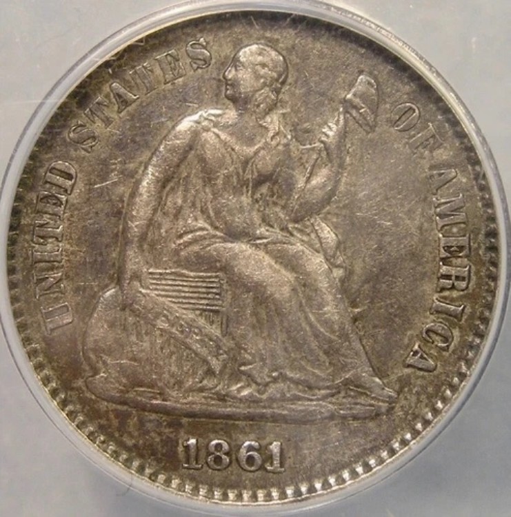 1861/0 リバティ座像 銀貨 ハーフダイム 希少美品 オーバーデート FS-301 ANACS AU 50|WORLD RESOURCE【KING店】