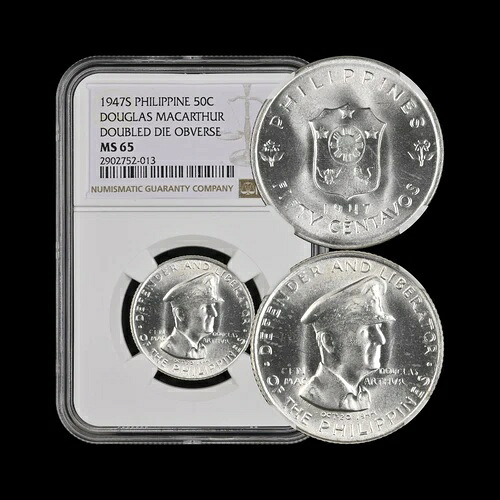 フィリピン。1947年、50センタボ、銀 - NGC MS65 - マッカーサー・アレン将軍 - R-1a DDO|WORLD RESOURCE【KING店】