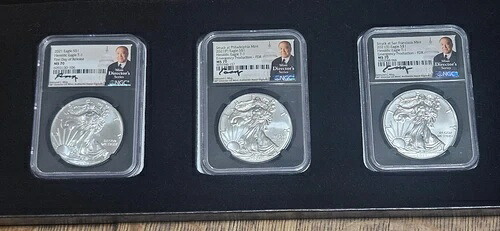 2021 P & S 3枚セット 紋章付きシルバーイーグルタイプ1 NGC MS 70 エドマンド・C・モイ直筆サイン入り