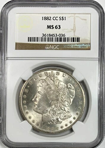 1882-CC 1 ドル モルガン銀貨、NGC グレード MS 63、カーソン シティ造幣局!