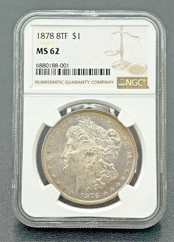 1878年 8 TF モルガン銀貨 $1 NGC MS-62、高品位、セミキーデートコイン