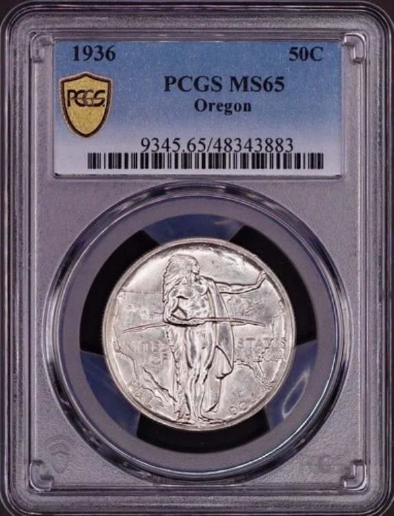 1936年オレゴントレイル記念ハーフダラー PCGS MS65 - フレッシュブラストホワイト PQ