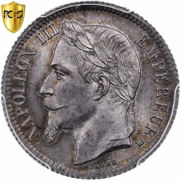 [#874936] フランス、ナポレオン3世、1フラン、1866年、ストラスブール、銀貨、PCGS、MS64｜WORLD RESOURCE【KING店】