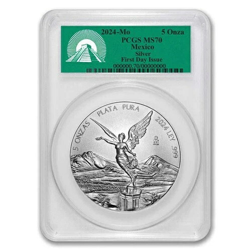 2024年 メキシコ 5オンス シルバー リベルタッド MS-70 PCGS（初日発行）