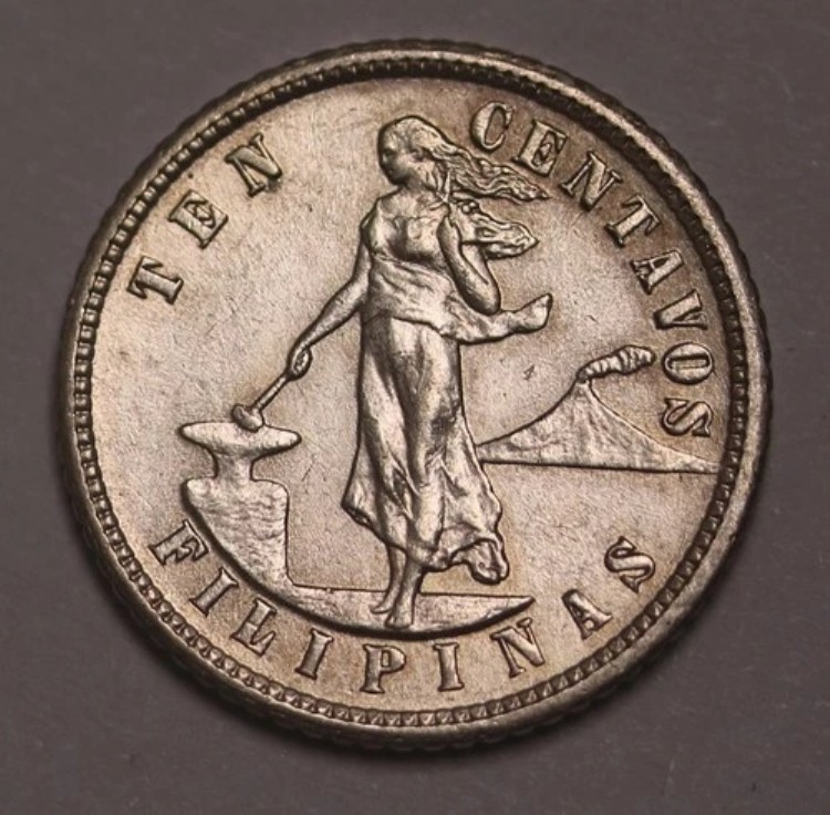 1903年フィリピン10センタボ銀貨 KM# 165 gEF/AU