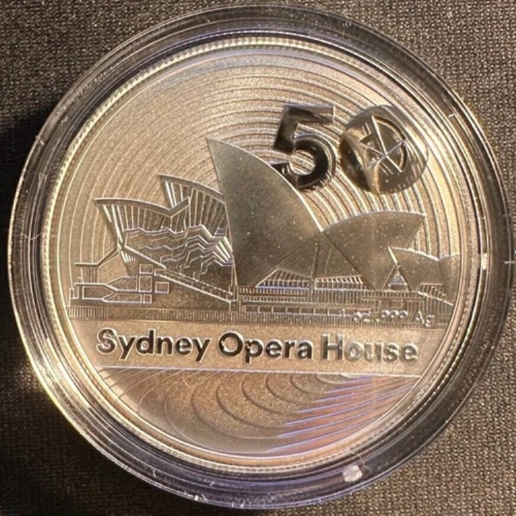 2023年 1ドル 50周年記念 シドニーオペラハウス 1オンス 銀地金コイン（カプセル入り）