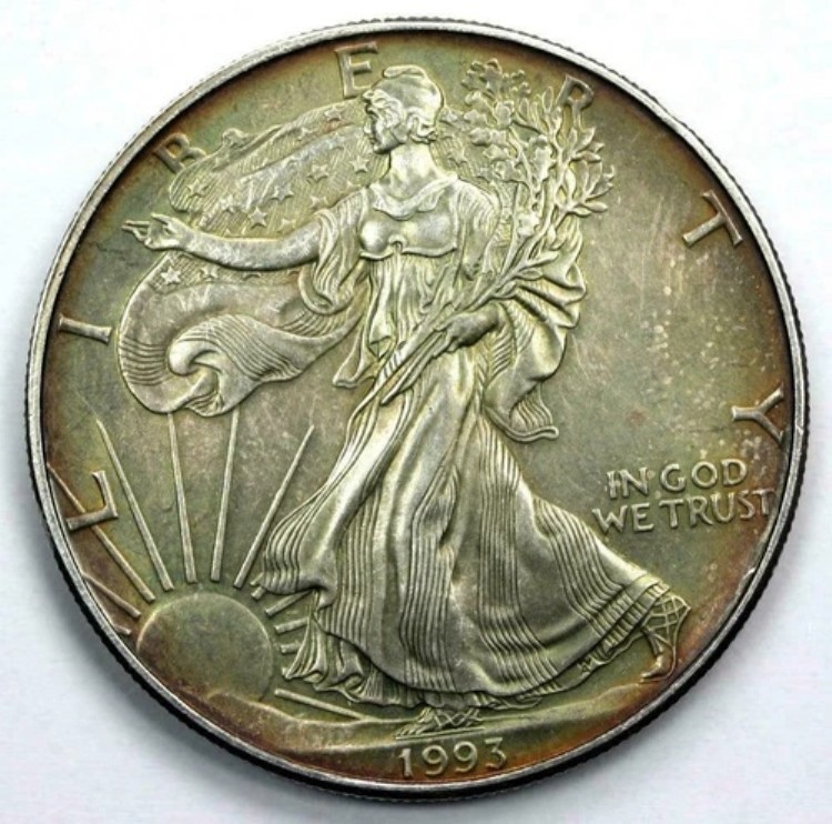 1993年アメリカントーンシルバーイーグルドル1オンス純銀：画像
