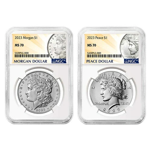 2023年 1ドル モルガン＆ピース銀貨 2枚セット NGC MS70 モルガン＆ピースラベル｜WORLD RESOURCE【KING店】