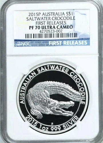 2015年 オーストラリア産 イリエワニ 1オンス シルバー プルーフコイン NGC PF 70 UC FR｜WORLD RESOURCE【KING店】