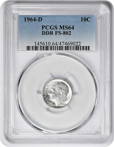 1964-D ルーズベルト ダイム DDR FS-802 MS64 PCGS｜WORLD RESOURCE【KING店】