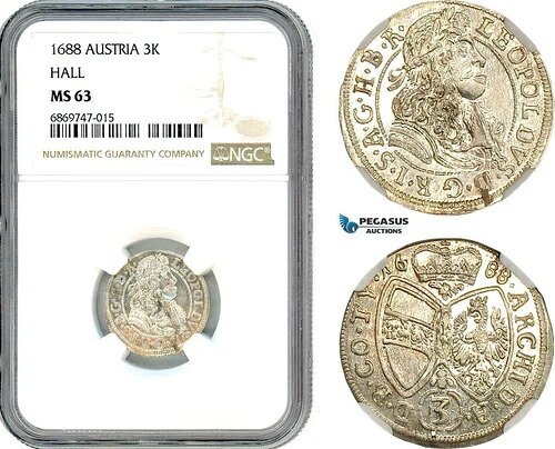 AJ092、オーストリア、レオポルド1世、3クロイツァー、1688年、ホールミント、銀、NGC MS63｜WORLD RESOURCE【KING店】
