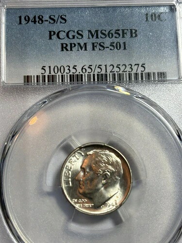 1948年春夏 FS-501 RPM PCGS MS65FB ルーズベルト・ダイム - 100% ブレイジングホワイト。希少!!｜WORLD RESOURCE【KING店】