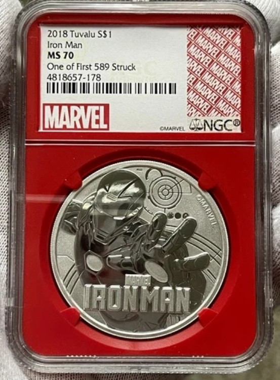 2018年ツバル マーベル アイアンマン 1オンス 銀貨 NGC MS70 最初に鋳造されたコインの1つ｜WORLD RESOURCE【KING店】