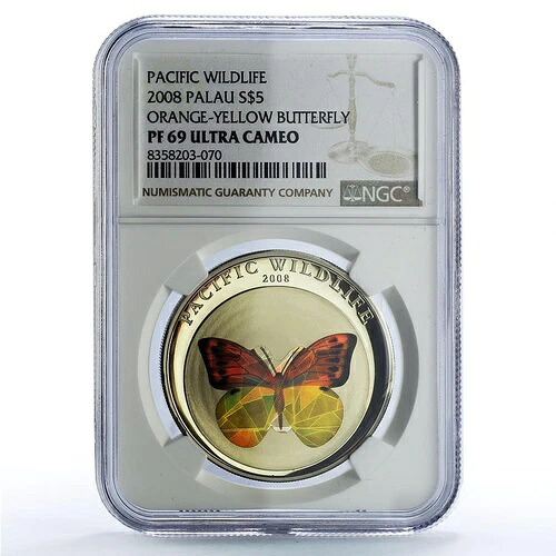 パラオ 5ドル オレンジイエロー バタフライ 野生動物 動物相 PF69 NGC 銀貨 2008年｜WORLD RESOURCE【KING店】