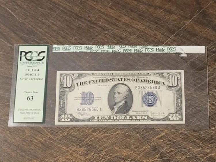 1934年C 10ドル銀貨証明書 - PCGS グレード: Choice New 63 - シリアル番号 B38526560A｜WORLD RESOURCE【KING店】