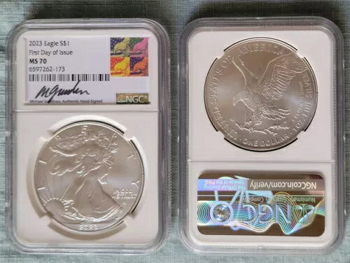 2023 (W) シルバーイーグル NGC MS70 FDOI ウェストポイントで鋳造 GAUDIOSO サインラベル｜WORLD RESOURCE【KING店】