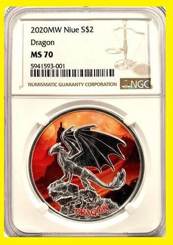 2020年 MW $2 ファンタジークリーチャー カラードラゴン 1オンス .999 シルバーコイン - NGC MS 70｜WORLD RESOURCE【KING店】