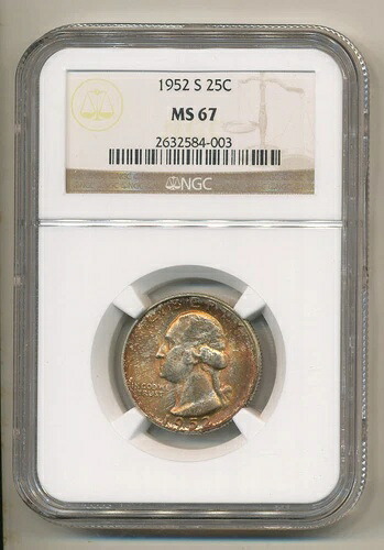 1952年 S NGC MS67 華やかで魅力的なトーンの銀製ワシントンクォーター｜WORLD RESOURCE【KING店】