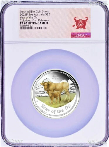 2021 ANDA EXPO プルーフ カラーシルバー 旧暦 丑年 NGC PF70 2オンス 2ドルコイン FR 101,200円