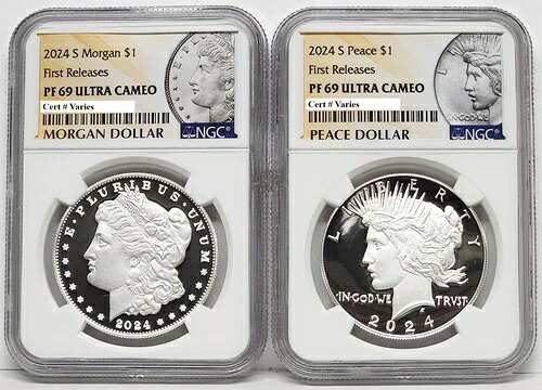 2024年モルガン・ピース・プルーフ銀貨2枚セット NGC PF 69 UC 初リリース