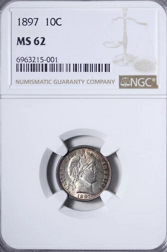 BU 1897 バーバーダイム NGC MS62 トーン、少し硬めの日付 DUCHM｜WORLD RESOURCE【KING店】