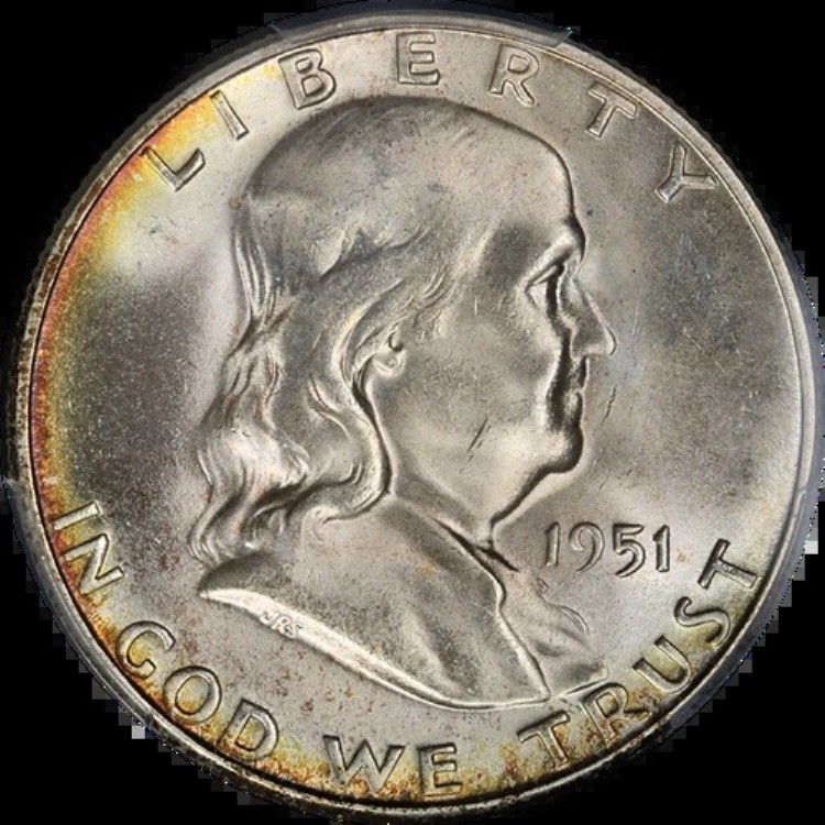 1951-S フランクリン ハーフダラー PCGS MS66 素晴らしい外観 ナイスストライク
