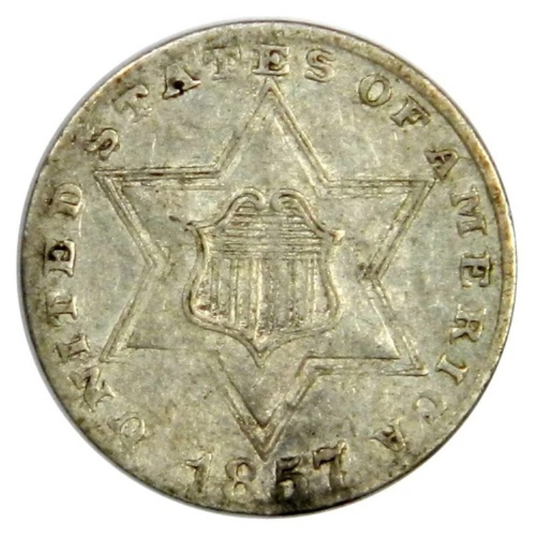 1857 年 3 セント銀貨 ~ オリジナル AU ほぼ未流通 ~ 適正価格!