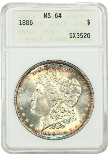 1886年製 モルガン銀貨 ANACS MS-64 ANA ソープボックスホルダー 両面トーニング