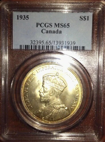 カナダ「ボヤージャー」1ドル銀貨 1935年 ジョージ5世 PCGS MS-65