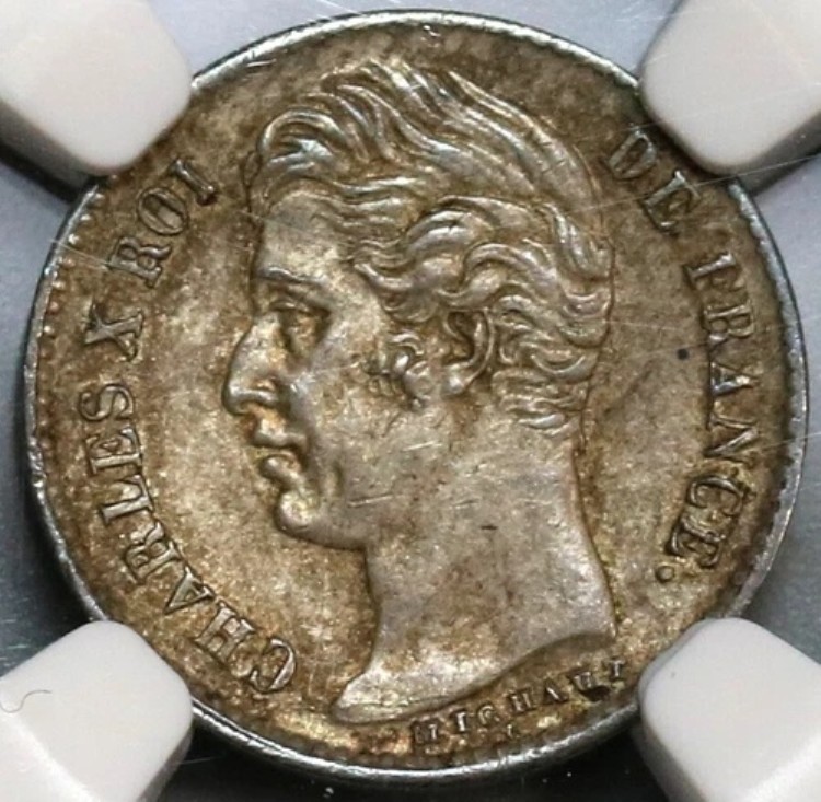 1829-W NGC MS 62 フランス 1/4フラン シャルル10世 リール造幣局銀貨 (19090901C)