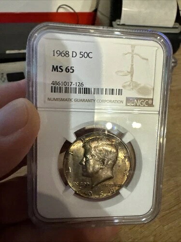 ヴィンテージ 40% シルバー JFK コイン NGC MS65 地金 ジョン F. ケネディ 1 ドル トーニング 1968-D