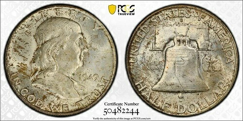 1949-D フランクリン ハーフダラー PCGS MS65 FBL