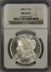 1885-O モルガン銀貨 NGC MS64 PL $1