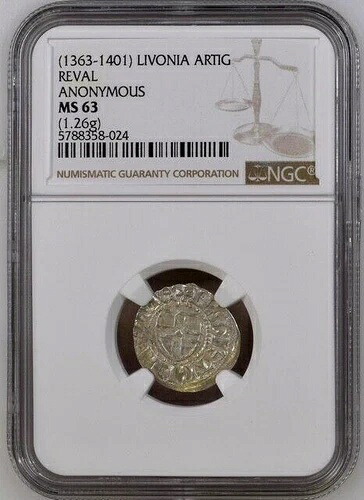 リヴォニア・レヴァル シリングシルバー 1542 NGC MS 62 ヘルマン・ブルッゲナイ - ハーゼンカンプ