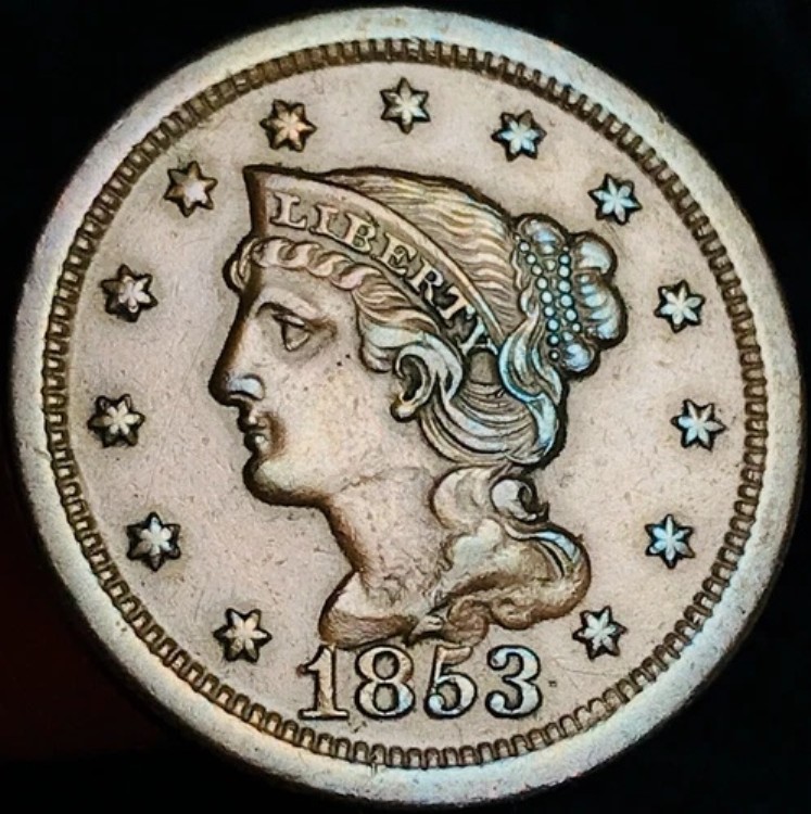 1853年 ラージセント マトロン 編み髪 1セント 高級チョイス 米国銅貨 CC25197 107,800円