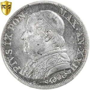 [#865049] 教皇領、ピウス9世、リラ、1867年、ローマ、銀貨、PCGS、MS63、KM:1378