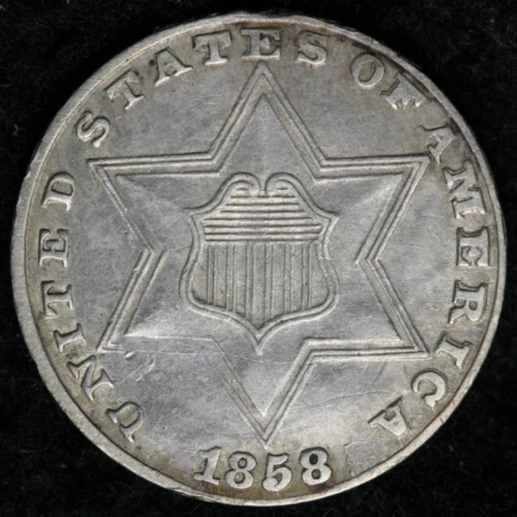 1858年 タイプ2 3セント銀貨 AU+ E190 KGCHM