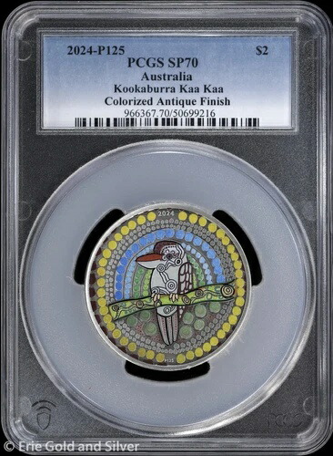 2024-P125 オーストラリア 2オンス シルバー アンティーク カラーライズ クッカバラ カカカ PCGS SP 70