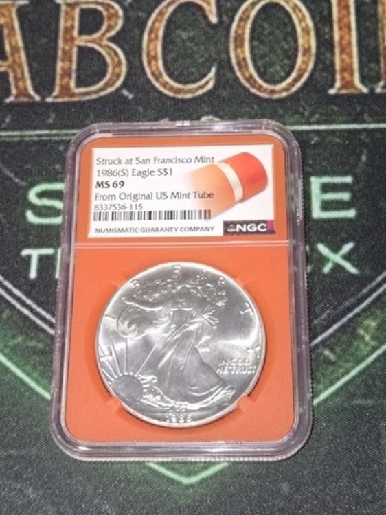 1986(S) ASE サンフランシスコ造幣局で鋳造 MS69 NGC 米国造幣局製 チューブ型 オレンジコア