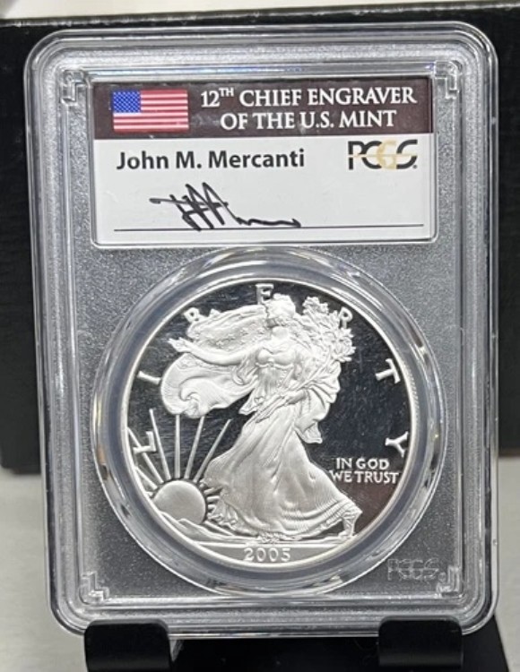 2005-W $1 PCGS PR70 DCAM シルバーイーグル メルカンティ 第12代チーフ彫刻家 米国造幣局 C氏